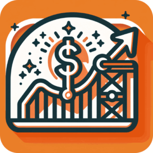 A stylized illustration of a rising graph with a dollar sign and upward arrow, symbolizing financial growth or increasing profits, on an orange background.