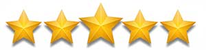 Five gold stars are arranged in a horizontal row on a white background.
