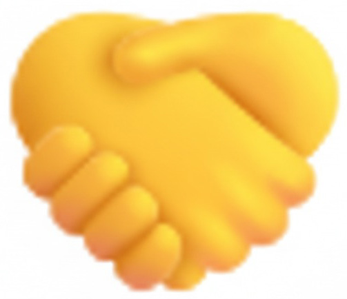 A yellow heart-shaped handshake emoji, depicting two hands clasped together in the shape of a heart.